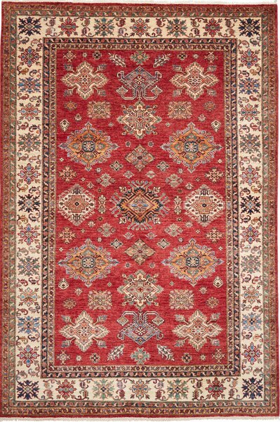 Tappeto Kazak Fine Pakistan Geometrico Rosso Crema 203x304 Cm