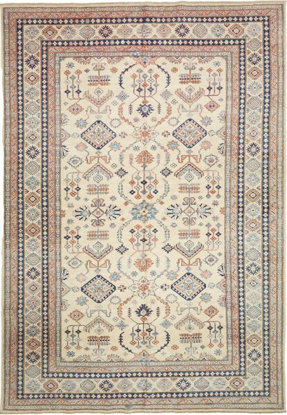 Tappeto Kazak Fine Pakistan Geometrico Crema Blu 204x295 Cm