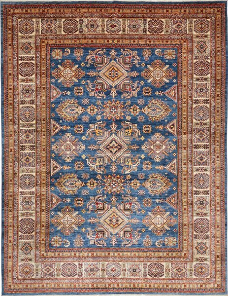 Tappeto Kazak Fine Pakistan Geometrico Blu Beige 242x313 Cm