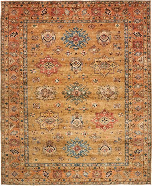 Tappeto Kazak Fine Pakistan Astratto Ocra Blu 252x309 Cm
