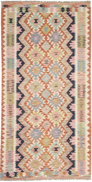 Tappeto Kilim Afghanistan Geometrico Multicolore Arancione 101x198 Cm