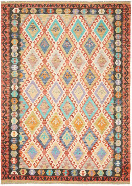 Tappeto Kilim Afghanistan Geometrico Multicolore Terracotta 206x289 Cm