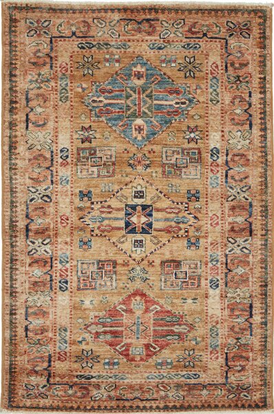 Tappeto Kazak Fine Pakistan Geometrico Marrone Azzurro 81x125 Cm
