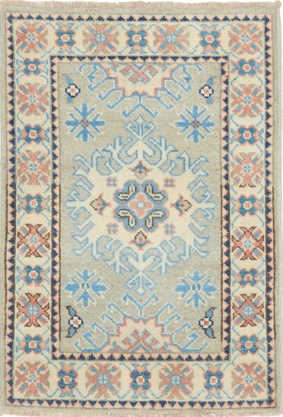 Tappeto Kazak Afghanistan Geometrico Grigio Azzurro Corallo 61x90 Cm