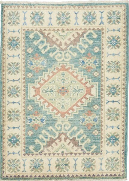 Tappeto Kazak Afghanistan Medaglione Azzurro Crema 61x90 Cm