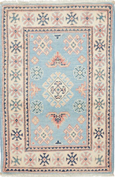 Tappeto Kazak Afghanistan Geometrico Azzurro Crema 61x94 Cm