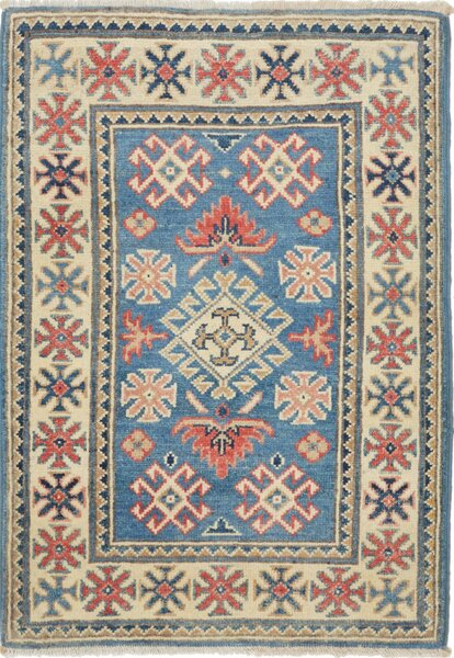 Tappeto Kazak Afghanistan Medaglione Blu Crema 61x89 Cm