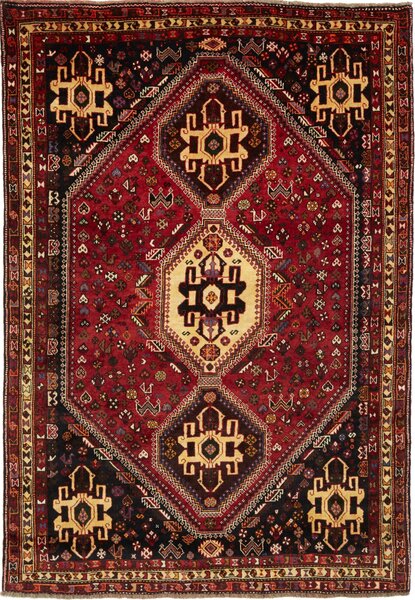 Tappeto Shiraz Persia Medaglione Rosso Blu Scuro 174x253 Cm