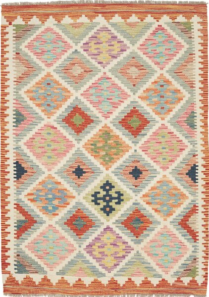 Tappeto Kilim Afghanistan Geometrico Multicolore Pastello Arancio 102x147 Cm