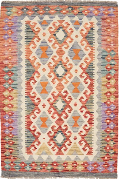 Tappeto Kilim Afghanistan Geometrico Arancio Rosso 102x149 Cm
