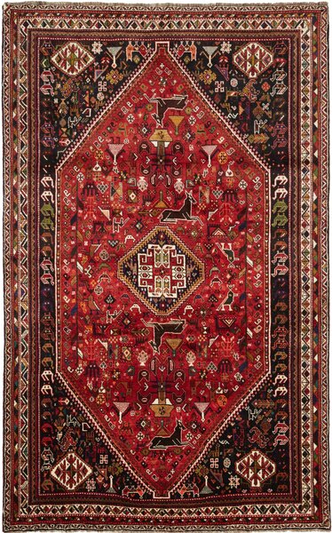 Tappeto Shiraz Persia Medaglione Rosso Nero 183x295 Cm