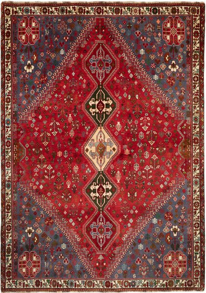 Tappeto Shiraz Persia Astratto Rosso Blu 190x270 Cm