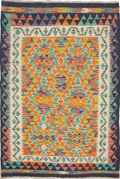 Tappeto Kilim Afghanistan Geometrico Multicolore Blu 97x148 Cm
