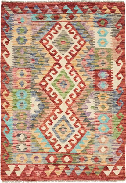 Tappeto Kilim Afghanistan Geometrico Policromo Rosso 102x149 Cm