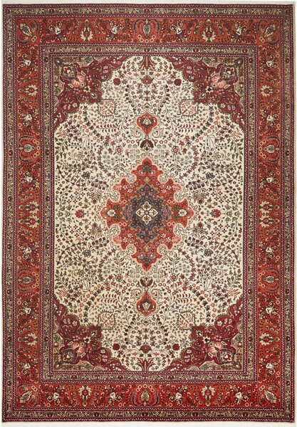 Tappeto Tabriz Persia Medaglione Crema Rosso 203x292 Cm