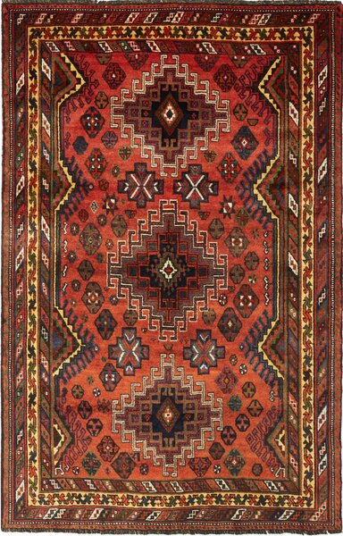 Tappeto Shiraz Persia Medaglione Rosso Mattone Blu 160x250 Cm