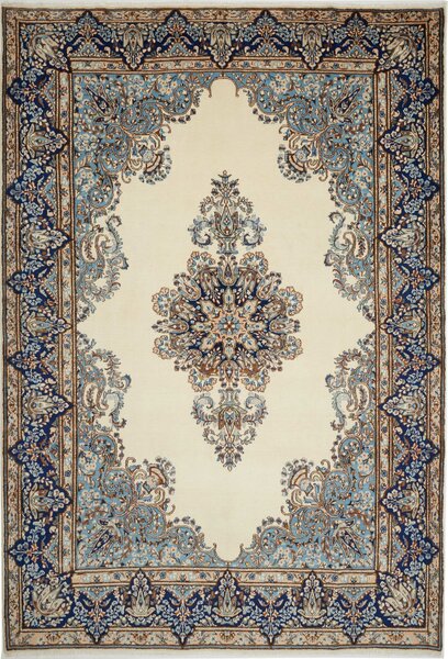 Tappeto Kerman Persia Medaglione Avorio Blu 225x328 Cm