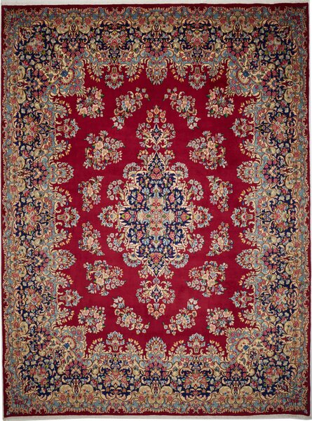 Tappeto Kerman Persia Medaglione Rosso Blu 306x407 Cm
