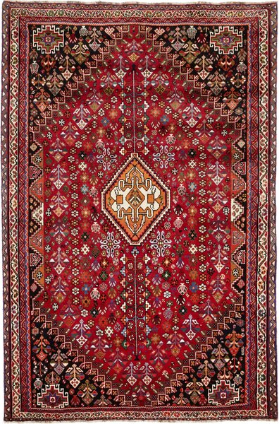 Tappeto Shiraz Persia Medaglione Rosso Nero 185x280 Cm