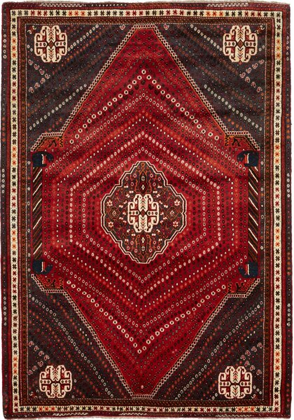 Tappeto Shiraz Persia Geometrico Rosso Nero 180x260 Cm