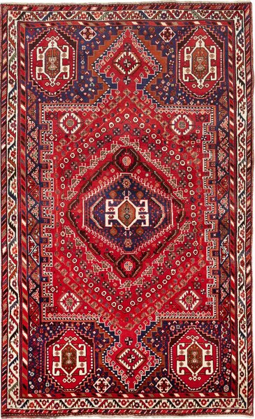 Tappeto Shiraz Persia Medaglione Rosso Blu Scuro 164x270 Cm