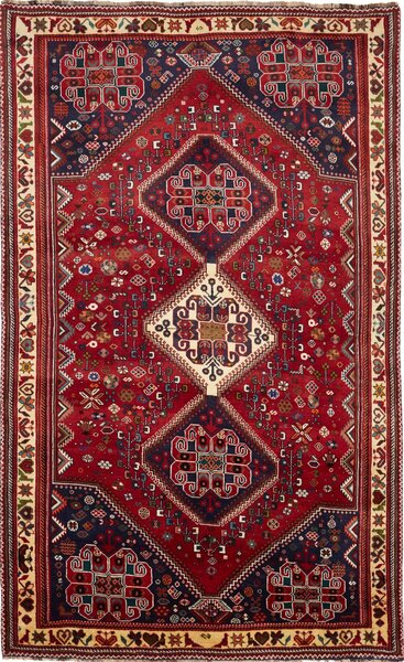 Tappeto Shiraz Persia Astratto Rosso Blu Crema 175x287 Cm