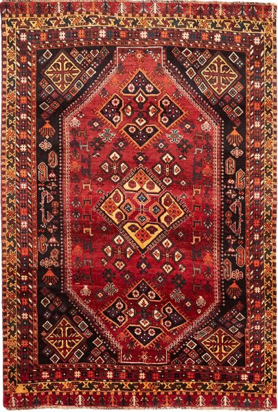 Tappeto Shiraz Persia Medaglione Rosso Nero 165x245 Cm