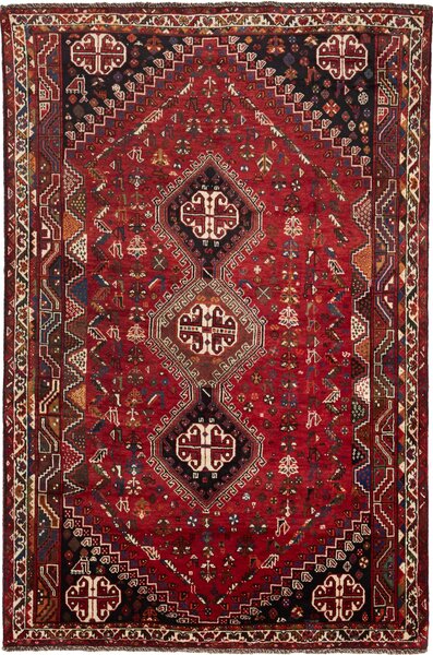 Tappeto Shiraz Persia Geometrico Rosso Nero 172x260 Cm