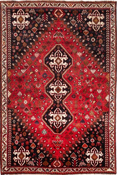 Tappeto Shiraz Persia Geometrico Rosso Blu Scuro 175x262 Cm
