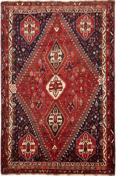 Tappeto Shiraz Persia Geometrico Rosso Blu 187x283 Cm