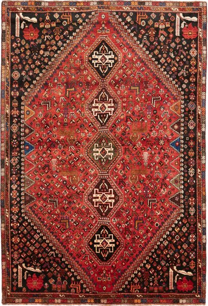 Tappeto Shiraz Persia Medaglione Rosso Nero 163x285 Cm