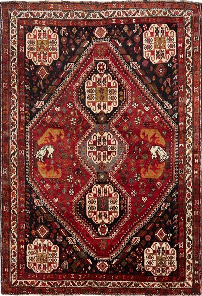 Tappeto Shiraz Persia Medaglione Rosso Nero 182x270 Cm
