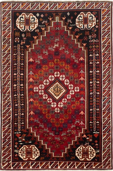 Tappeto Shiraz Persia Geometrico Rosso Nero 170x255 Cm