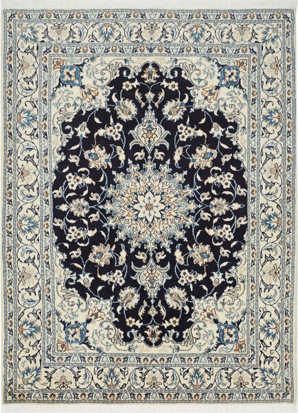 Tappeto Nain Kashmar Persia Medaglione Blu Notte Crema Azzurro 148x205 Cm