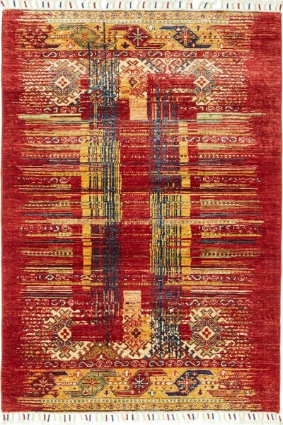 Tappeto Siva Pakistan Geometrico Rosso Ocra 94x150 Cm