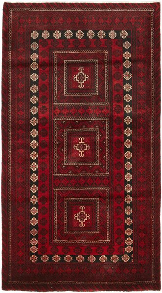 Tappeto Baluch Persia Geometrico Rosso Nero 110x208 Cm