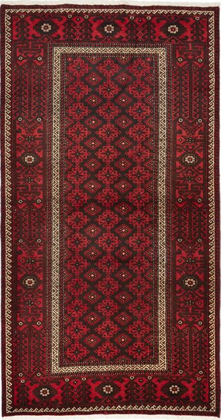 Tappeto Baluch Persia Geometrico Rosso Scuro Marrone 109x211 Cm