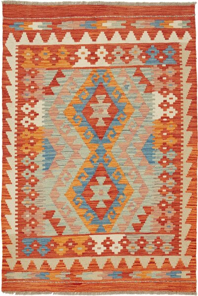 Tappeto Kilim Afghanistan Geometrico Terracotta Azzurro 86x126 Cm