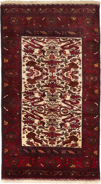 Tappeto Baluch Persia Geometrico Rosso Crema 98x182 Cm