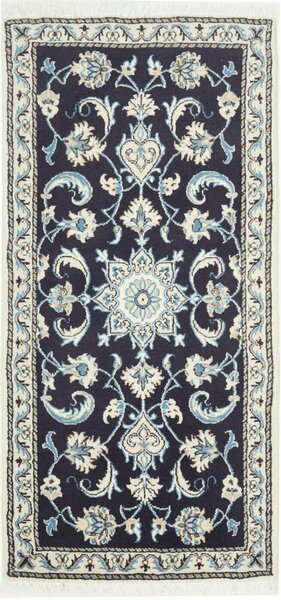 Tappeto Nain Kashmar Persia Medaglione Blu Notte Crema 65x138 Cm