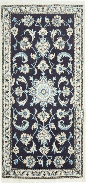 Tappeto Nain Kashmar Persia Medaglione Blu Notte Avorio 70x133 Cm