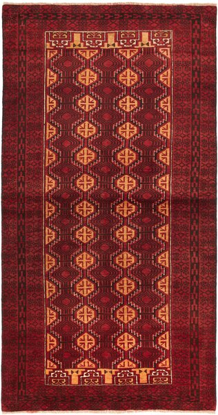 Tappeto Baluch Persia Geometrico Rosso Oro 103x201 Cm