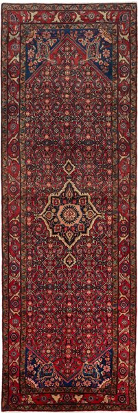 Tappeto Hamadan Persia Medaglione Rosso Blu 112x356 Cm