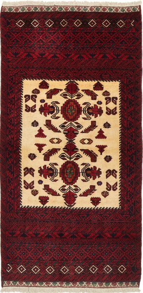 Tappeto Baluch Persia Geometrico Bordeaux Crema 86x174 Cm