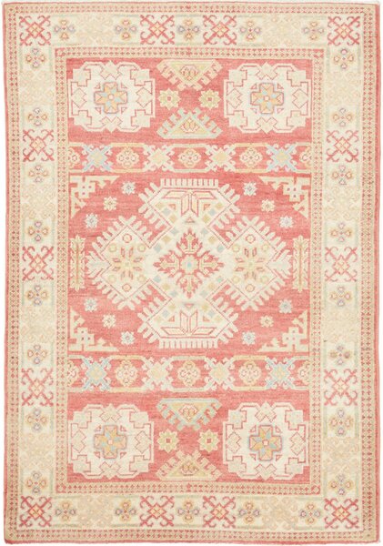 Tappeto Kazak Afghanistan Geometrico Salmone E Crema 100x145 Cm