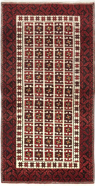Tappeto Baluch Persia Geometrico Rosso Nero 97x187 Cm