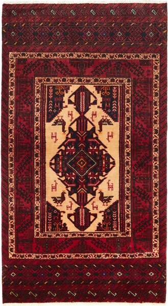 Tappeto Baluch Persia Geometrico Rosso Beige 103x190 Cm