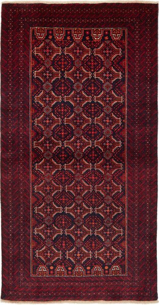 Tappeto Baluch Persia Geometrico Rosso Bordeaux Blu Scuro 108x208 Cm