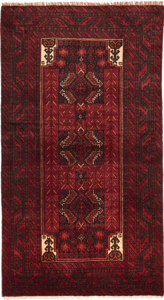 Tappeto Baluch Persia Geometrico Rosso Nero 108x200 Cm