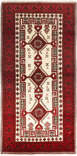Tappeto Baluch Persia Astratto Rosso Crema 95x192 Cm